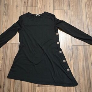 Newchoice Black Long Sleeve Asymmetrical Button Detail Tunic Top Womens‎ Small
